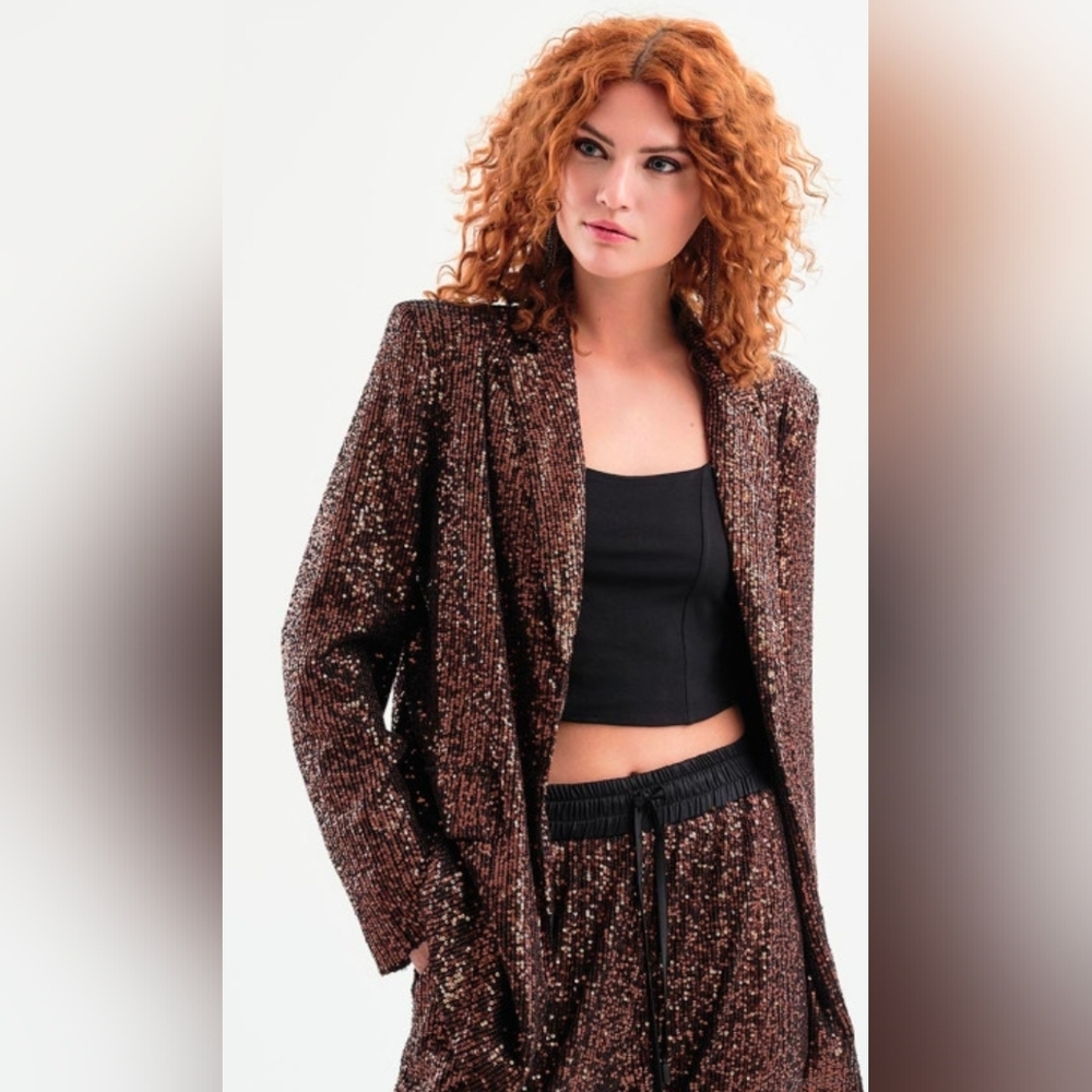 Sequin blazer with lapel collar